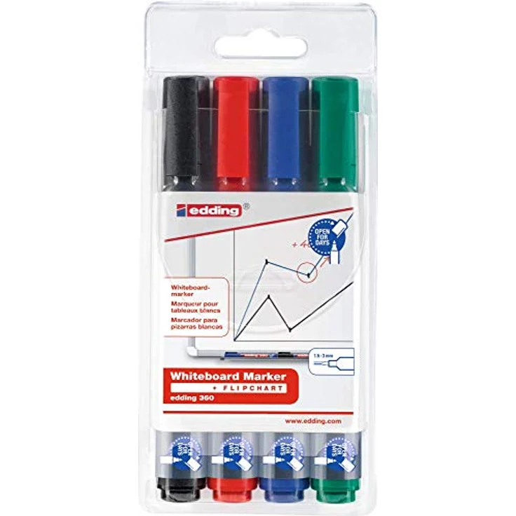 edding 360 Whiteboardmarker Set - bunte Farben - 4 Whiteboard Stifte - Rundspitze 1,5-3 mm - Boardmarker abwischbar - für Whiteboard, Flipchart, Magnettafel, Memoboard - Sketchnotes - nachfüllbar – Bild 2