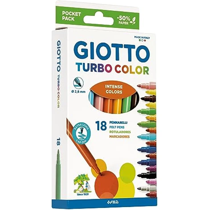 GIOTTO Turbo Color Filzstifte, 18 Farben mit feiner Spitze, wasserbasierte Tinte, abwaschbar, ventilierte Kappe – Bild 2