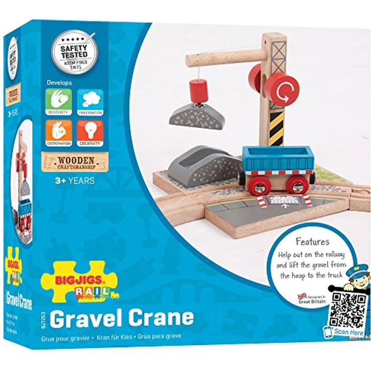 Bigjigs Hölzerne Schienen-Kies-Wasserhahn, Funktionsfähiger Spielzeugkran mit Umlenkrolle für Holzeisenbahnen – Bild 7
