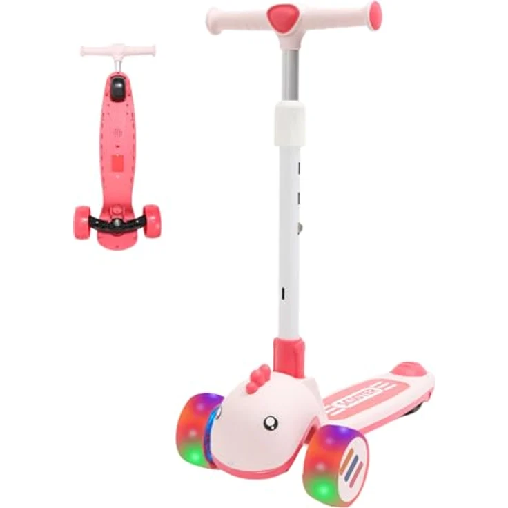 Habib Gruppe Kinderroller Tretroller 3-Rad LED Roller, Höhenverstellbar & Faltbar, Tierdesign, pink für Mädchen & Jungen (3-8 Jahre) – Bild 1