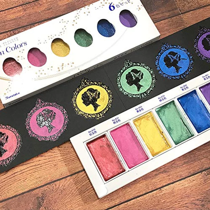 Kuretake Gansai Tambi 6 Color Set, Metallic Malfarben in Edelsteinfarben mit hoher Opaizität – Bild 5