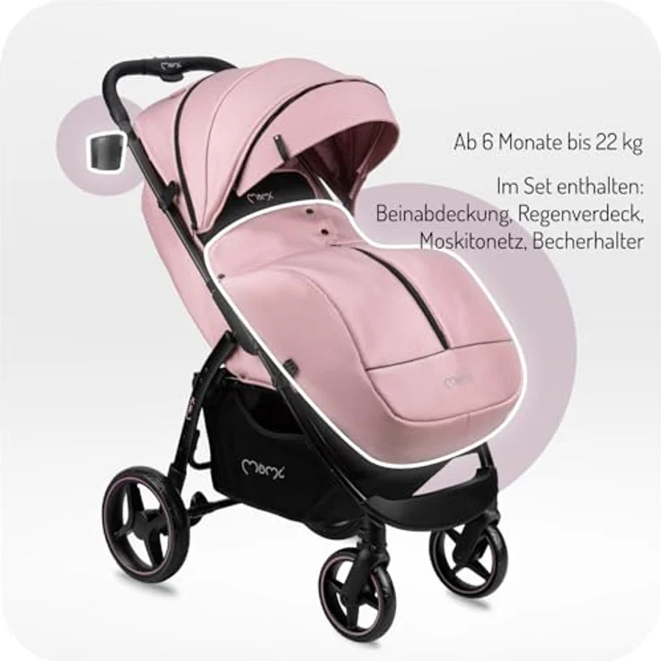 MoMi Kinder-Buggy Miya, Einhand-Faltsystem, große EVA-Räder, XXL-Verdeck, inkl. Zubehör bis 22 kg – Bild 4