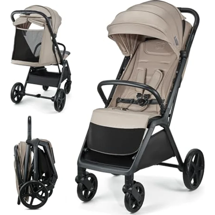 Kinderkraft LOOM Buggy, bis 27 kg, vergrößertes Verdeck, gepolsterte Räder, liegende Position, 9 kg leicht, Beige – Bild 1
