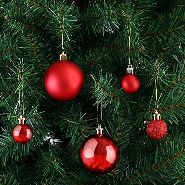 Deuba® Weihnachtskugeln 77tlg Ø 3-7cm Kunststoff matt glänzend Christbaumkugeln Christbaumschmuck Anhänger Weihnachtsbaumkugeln Weihnachtsdeko Rot - Preisvergleich – Bild 4