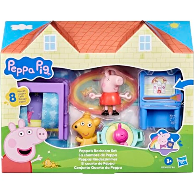 Peppa Pig Peppas Kinderzimmer-Set, 8-teilig mit 1 beweglicher Figur und möbelierten Accessoires, passt zu Peppas großem Haus, Vorschulspielzeug für Kinder ab 3 Jahren – Bild 2