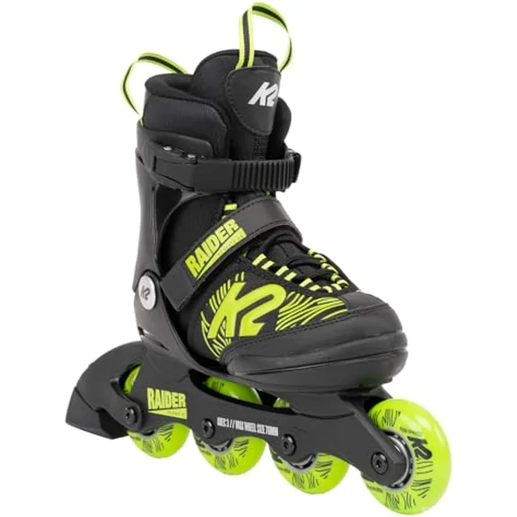 K2 Skates Raider - Jungen Inline Skates Black Lime - Verstellbar, Original Softboot, Stability Plus Cuff, FBI Schiene, ABEC-3 Kugellager, 70mm 80A Rollen - 30G0125