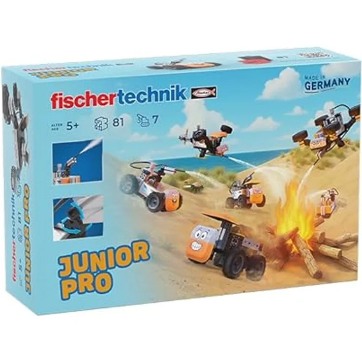 fischertechnik Junior Pro 576100, Konstruktionsspielzeug für Kinder ab 5 Jahren, Baukasten mit 7 Modellen inkl. Löschfahrzeug, orange