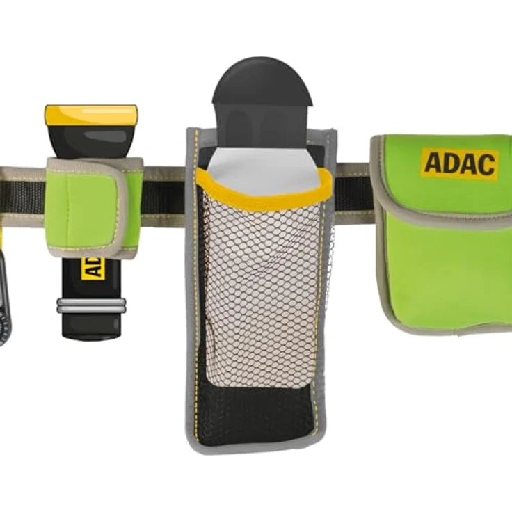 Happy People ADAC Neopren Abenteuergürtel, verstellbar 50-90 cm mit Signalpfeife, Karabiner, Trinkflaschenhalter, Kompass, Taschenlampenhalterung, grau/grün/gelb, für 8+ Jahre – Bild 4