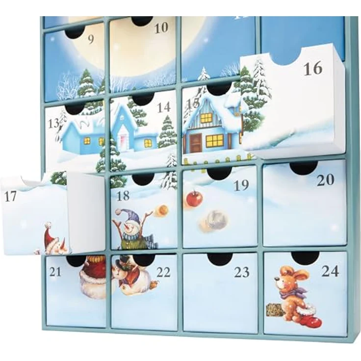 BRUBAKER Adventskalender zum Befüllen - Weihnachtsdorf im Schnee 2024 - DIY Weihnachtskalender - 39 cm groß, Blau-Weiß – Bild 3