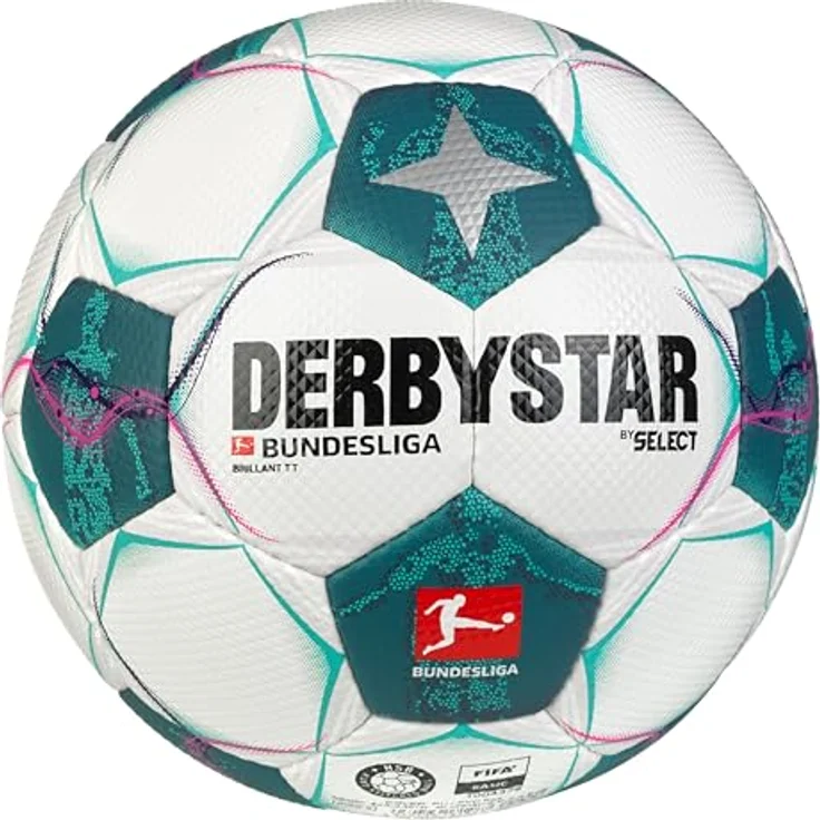 Derbystar Bundesliga Brillant TT v24, Hochwertiger Fußball in Weiss Gruen pink, Größe 5 – Bild 1