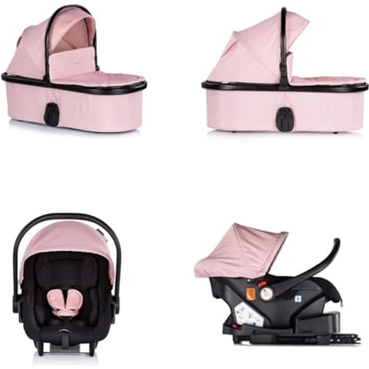Chipolino Kombikinderwagen 3 in 1 Marbella, Rosa, Fußabdeckung, i-Size Babyschale – Bild 5