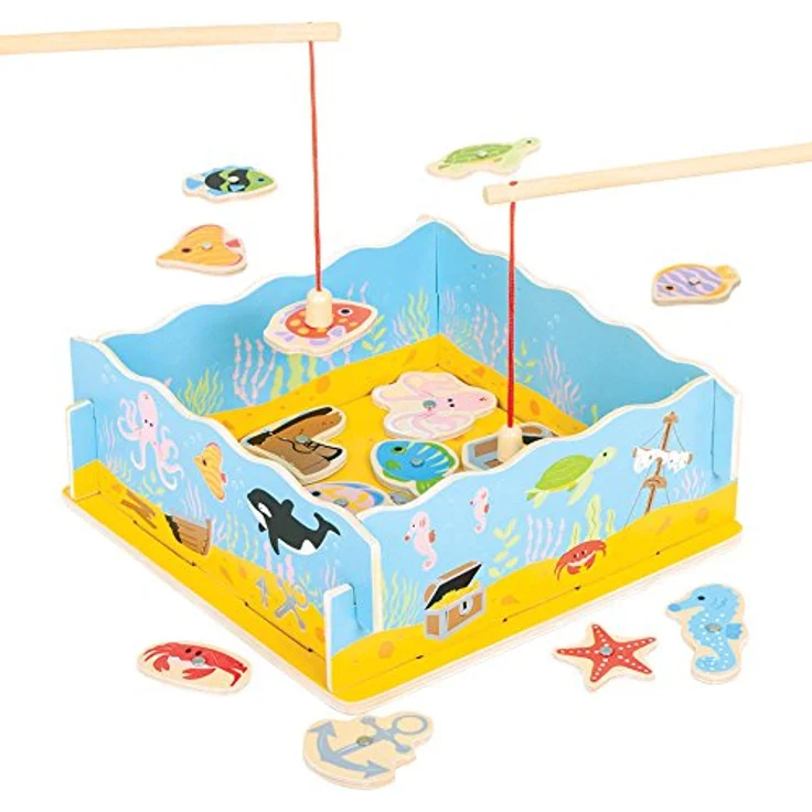 Bigjigs Toys Magnetischer Fischfänger, Holzspielzeug mit 10 Seefiguren und 2 Angelruten – Bild 4
