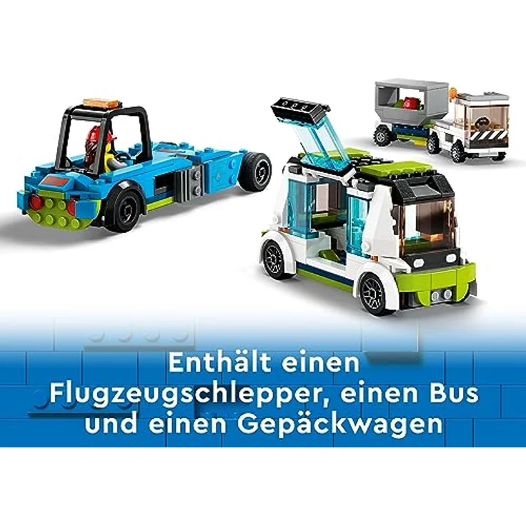 LEGO 60367 City Passagierflugzeug Spielzeug-Set, großes Flugzeug-Modell mit Fahrzeugen des Flughafen-Bodenpersonals: Vorfeldbus, Pushback-Schlepper, Catering-Lader, Gepäckwagen und 9 Minifiguren – Bild 3