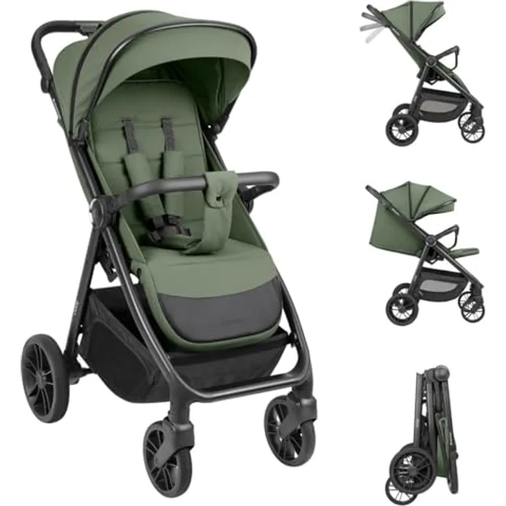 Kikka Boo Buggy Jody, Kinderwagen mit PU-Rädern, Federung, 5-Punkt-Gurt und Hinterradbremse, grün