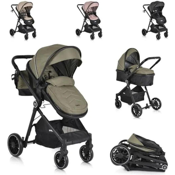 Moni Kombikinderwagen 2 in 1 Rio 22 kg grün, umbaubar, klappbar, großer Korb