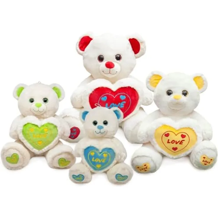 BEMIRO 4 Stück Teddybär mit Herz groß - ca. 58 cm, Set mit vier verschiedenen Farben und gesticktem "LOVE" Herz