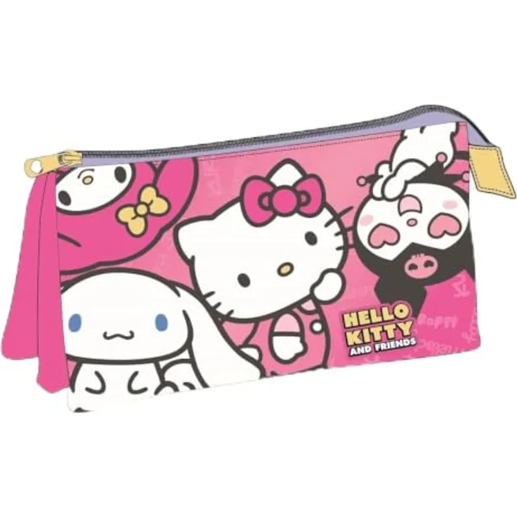 Artesanía Federmäppchen Hello Kitty and Friends, 3-teiliges Federmäppchen aus 100% Polyester, 22,5 x 11,5 x 2 cm