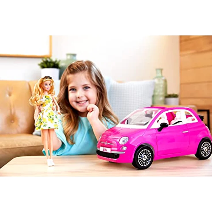 Barbie HGV03 - Puppe und Fiat 500 Auto, rosa 4-Sitzer Fahrzeug mit Barbie-Puppe in Mode und Zubehör, Spielzeug Geschenk für Kinder ab 3 Jahren – Bild 3