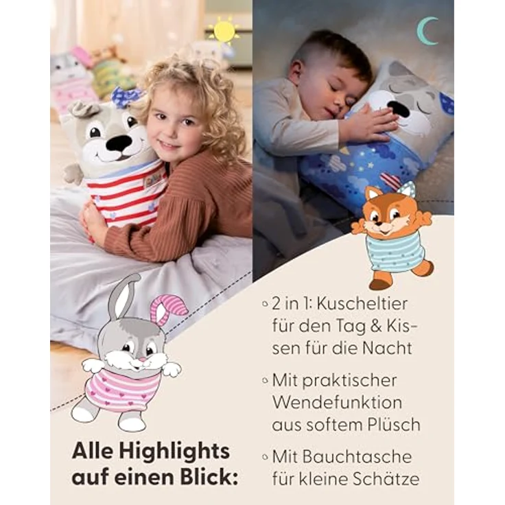 NICI Cosidoo Kuscheltier Hund mit Wendefunktion, 30x20cm, grau, weiches Plüschtier mit Stauraum für Schätze, ideal für Kinder zum Kuscheln und Spielen – Bild 4