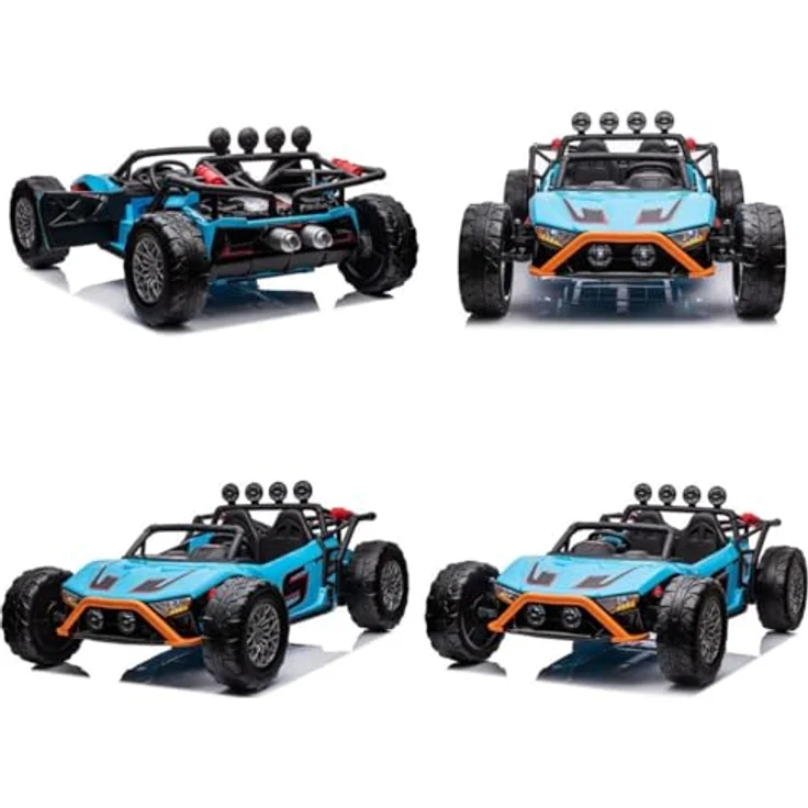 ES-TOYS Kinder Elektroauto Buggy 168 Zweisitzer EVA-Reifen 2 Motoren bis 12 km/h blau, MP3- & USB-Anschluss, Fernbedienung – Bild 5