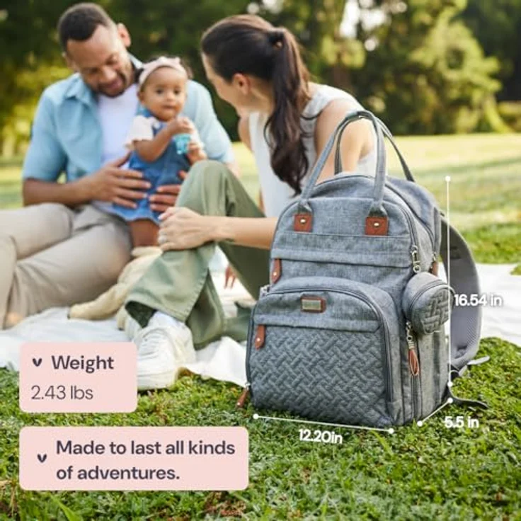 BabbleRoo Wickeltasche Rucksack – Große Kapazität, 17 Taschen, wasserabweisend, mit Wickelauflage, abnehmbarem Schnullerhalter, Kinderwagengurten, Reiserucksack für Mama & Papa, 26L – Bild 4