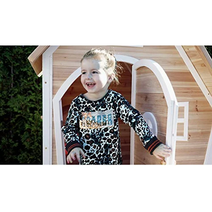 EXIT Toys Fantasia 100 Holzspielhaus für Draußen, mit Schornstein, 100% FSC Zedernholz, TÜV-zertifiziert, 128x108x171cm, natur – Bild 4