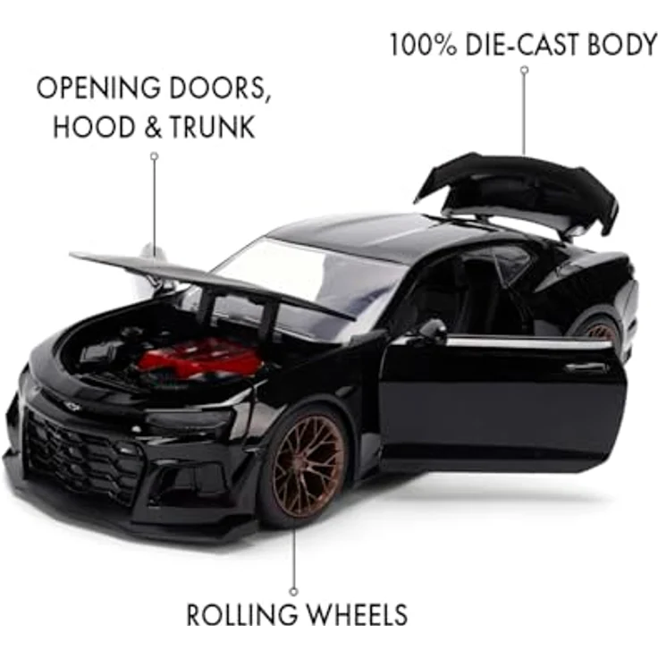 Jada Fast&Furious 2024 Chevrolet Camaro, Modellfahrzeug im Maßstab 1:24, schwarze Farbgebung, detaillierte Nachbildung mit zu öffnenden Türen – Bild 4