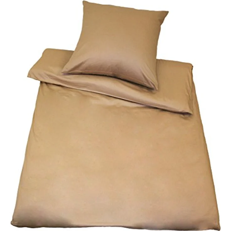 Kinzler B-10000/02 hochwertige Baumwoll-Satin Bettwäsche Uni, modern, 80x80 + 135x200 cm, beige – Bild 1