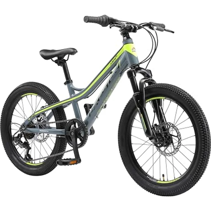 BIKESTAR Alu Mountainbike Jugendfahrrad 20 Zoll ab 6-9 Jahre Hardtail | 7 Gang Shimano Schaltung, Scheibenbremse, Federgabel | Kinder Fahrrad Grau Gelb | Risikofrei Testen – Bild 2