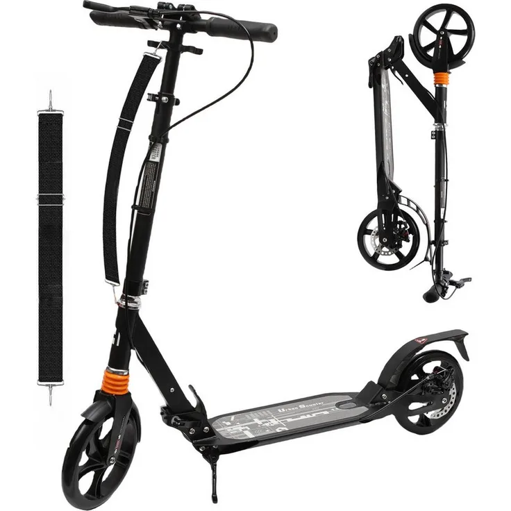 Habib Gruppe Cityroller, Höhenverstellbarer Klapp-Scooter mit Doppel Federung, Schwarz