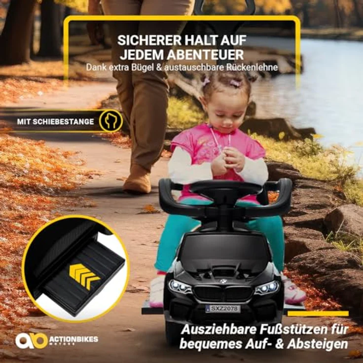 Actionbikes Motors BMW M5 Lauflernwagen, 3-in-1 Rutschauto mit Schiebestange und Soundmodul, sicher und bequem für Kinder ab 1 Jahr, Weiß – Bild 4