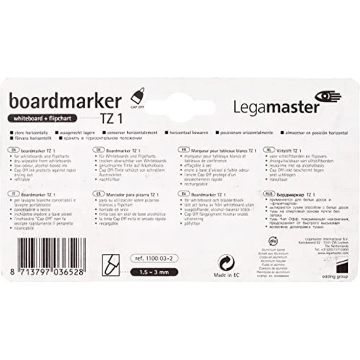 Legamaster TZ 1 Whiteboard- und Flipchart-Marker, blau, 1,5 - 3,0 mm, 10 Stück, geruchsarm und nachfüllbar – Bild 2