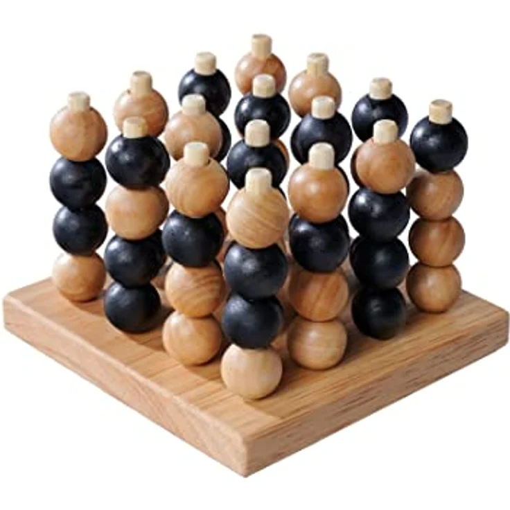 Noris 606102033 - Deluxe 4er Reihe 3D aus Holz - Spiele-Klassiker in hochwertiger Holz-Ausführung mit 64 Kugeln, für Kinder ab 6 Jahre und Erwachsene, Strategie-Spiel für 2 Spieler – Bild 4