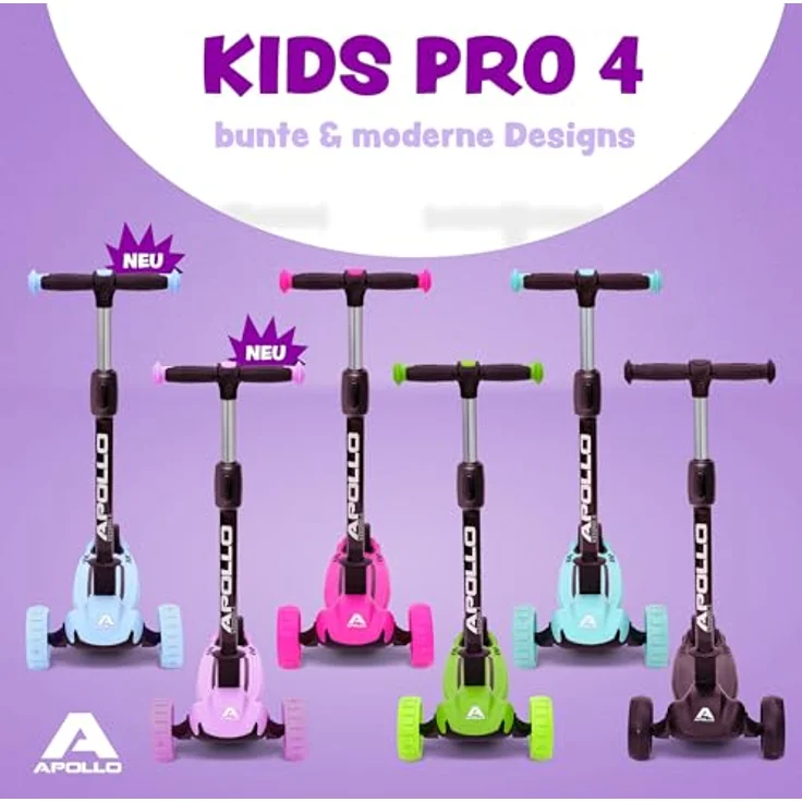Apollo Kinderscooter KidsPro4 LED Roller - Mint, höhenverstellbar, mit leuchtenden LED-Rollen – Bild 6