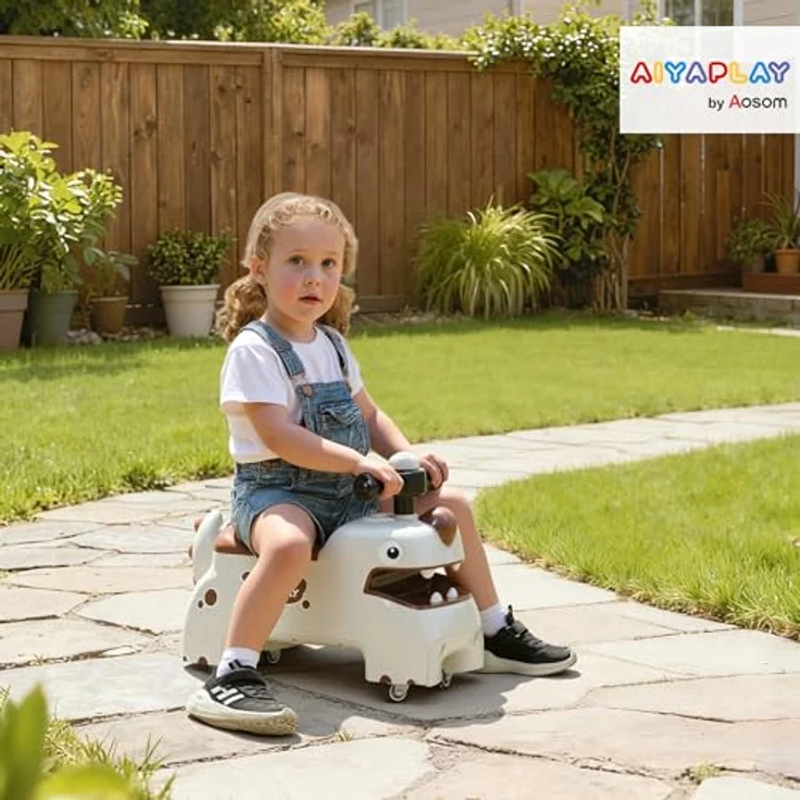 AIYAPLAY Rutschauto Dinosaurier-Design, mit Stauraum, Licht, Musik und Geräuschen, für 18-36 Monate, cremeweiß – Bild 2