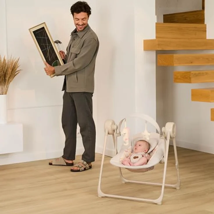 Kinderkraft SWINGEE Elektrische Babywippe, mit Schwingfunktion, 5 Geschwindigkeitsstufen, eingebauter Timer, 8 Beruhigungsmelodien, verstellbare Rückenlehne, klappbar, grau – Bild 2