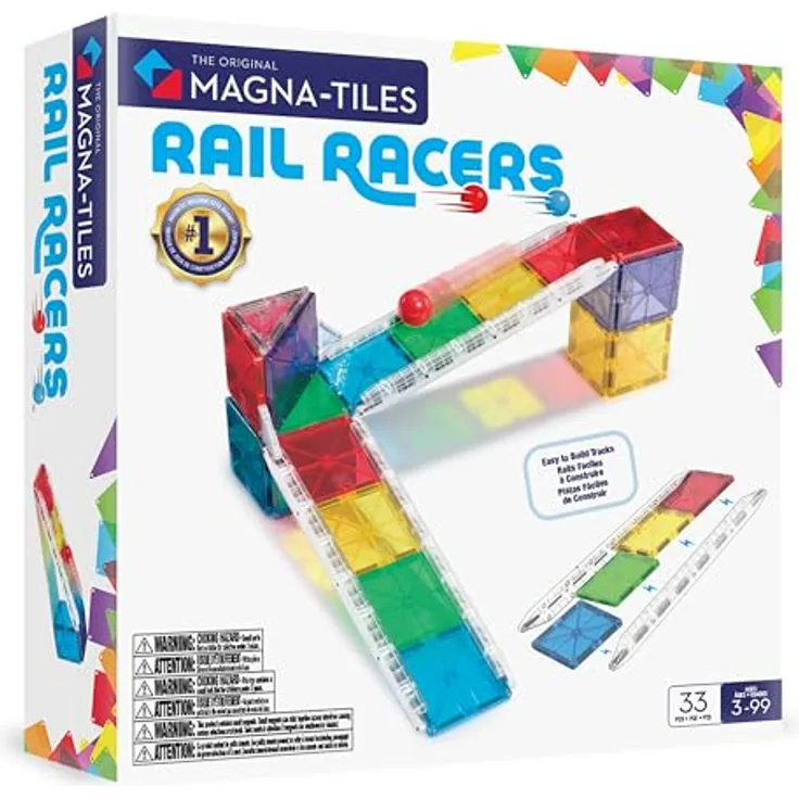MAGNA-TILES® Rail Racers 33-teiliges Magnetbauset mit 6 patentierten Schienen, für kreatives Bauen und Spielen ab 3 Jahren