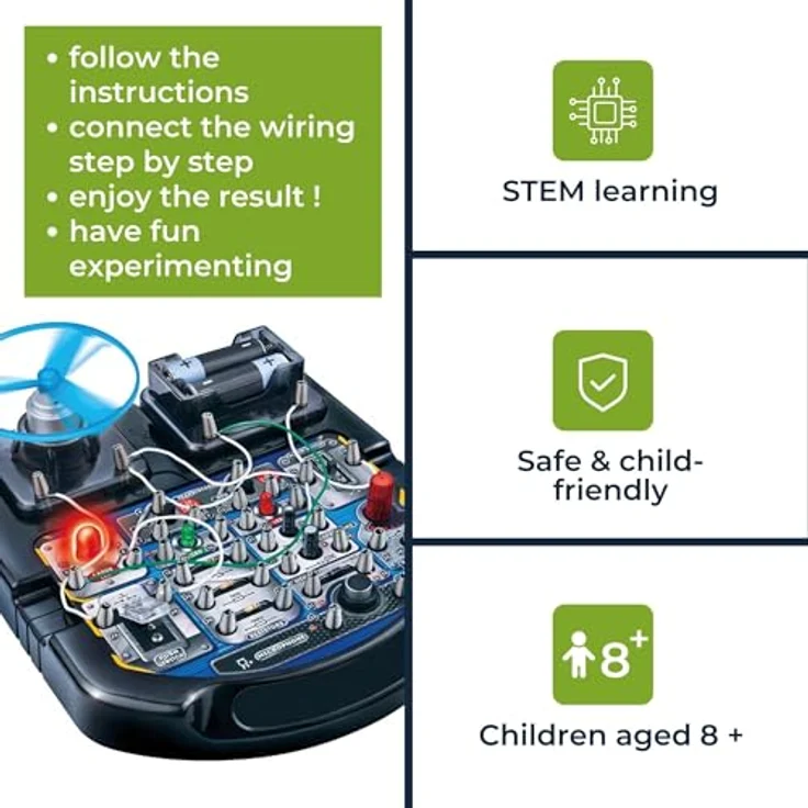Velleman Elektronischer Projektbaukasten K8200, 18 Experimente mit LED, Ventilator und Sound für Kinder ab 8 Jahren – Bild 4