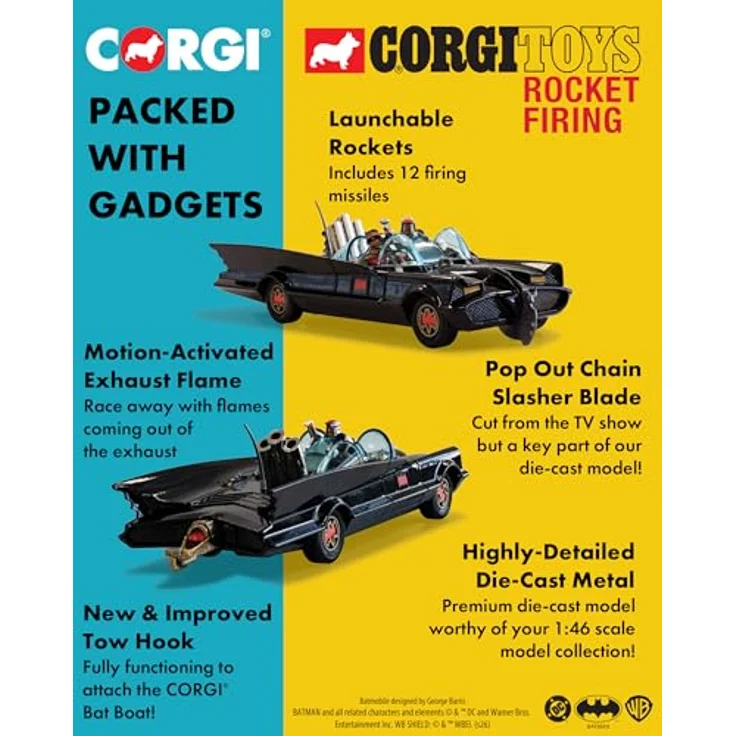 Corgi RT26701 Batmobil, Druckguss-Modellauto mit Batman und Robin, authentische Details, nostalgische Freizeitverpackung, für Sammler und Jungen – Bild 3