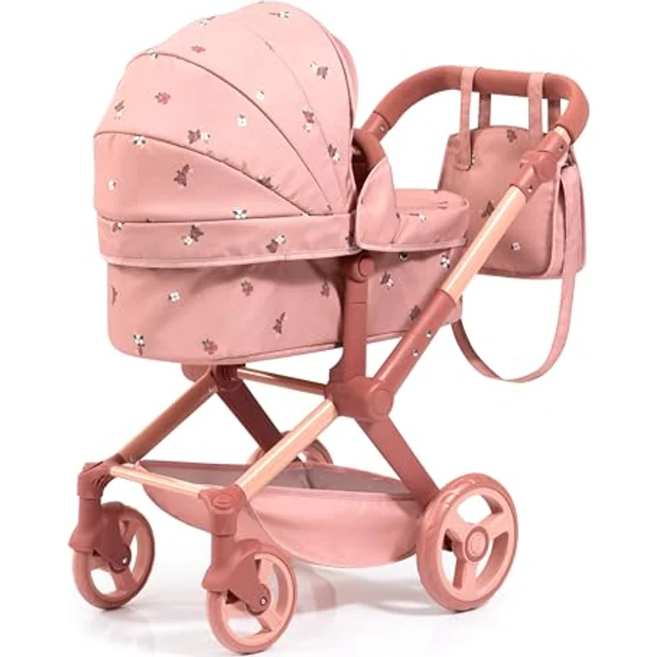 Bayer Design Puppenwagen Xeo, wandelbar als Puppenjogger mit höhenverstellbarem Griff, Schwenkschieber, integrierter Tasche und Korb, rosa – Bild 3
