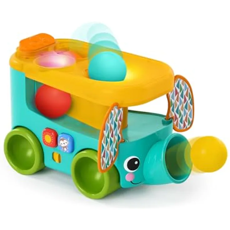 Bright Starts Pop & Roll Safari Bus, Lernspielzeug mit Licht und Sound, inklusive Bälle und Tropengeräuschen