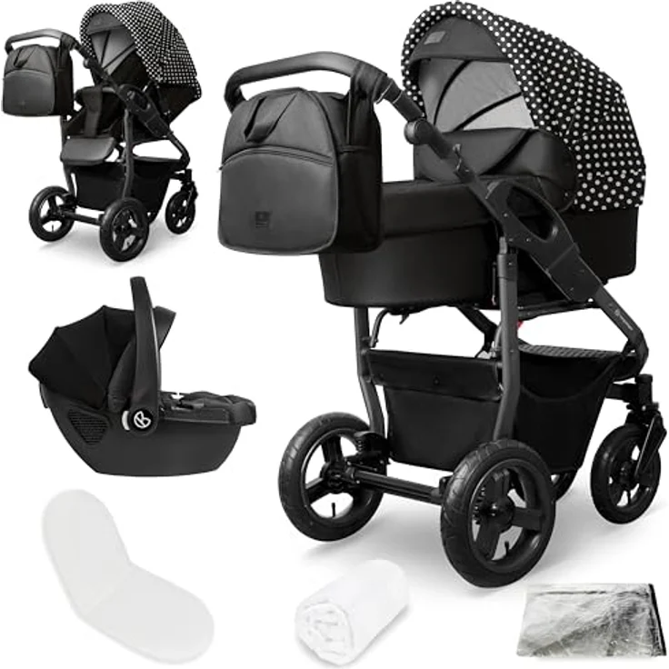 Bergsteiger Capri Kombikinderwagen 3-in-1, Babywanne, Sportsitz & i-Size Babyschale, Luftreifen, Federung, höhenverstellbarer Griff, faltbar, Zubehör – Bild 1