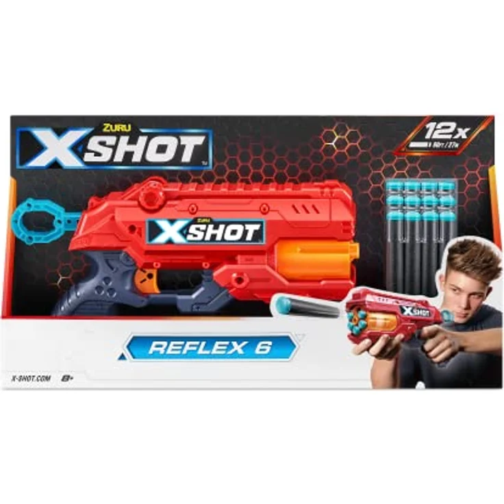 XShot X-Shot Excel Reflex 6 Blaster mit Darts, ROTIERENDER 6-DART-LAUF, REICHWEITE 27m, inkl. 12 Darts  
 – Bild 2