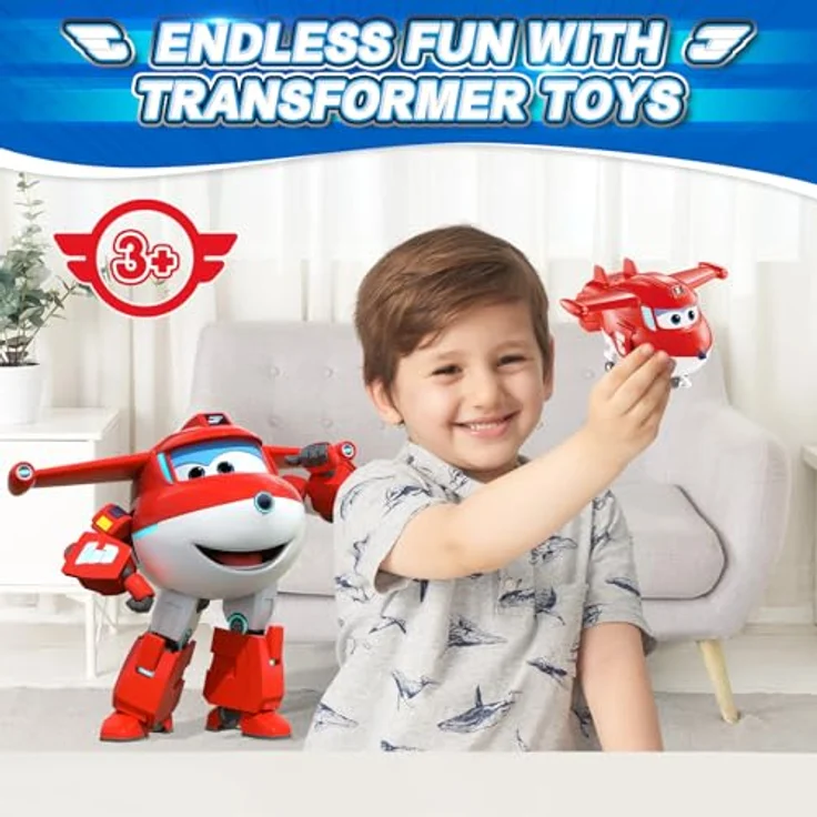 Super Wings Transformations-Flugzeug Supercharged Jett, 12,7 cm große 2-in-1 Spiel-Figur, Flugzeug- und Roboter-Modus, rot – Bild 4