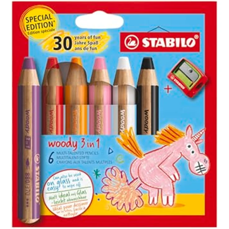 STABILO woody 3in1, Buntstifte im Einhorn Design, 6 Stück mit Spitzer, hohe Deckkraft und Farbintensität, auch für dunkles Papier geeignet – Bild 1