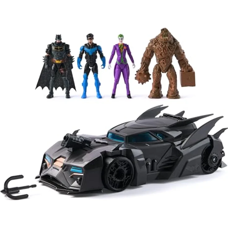 Spin Master DC Batman Crusader Bundle, Batmobile mit 4 x 10 cm Actionfiguren (Batman, Nightwing, Joker, Clayface) und BatHook-Launcher – Bild 1
