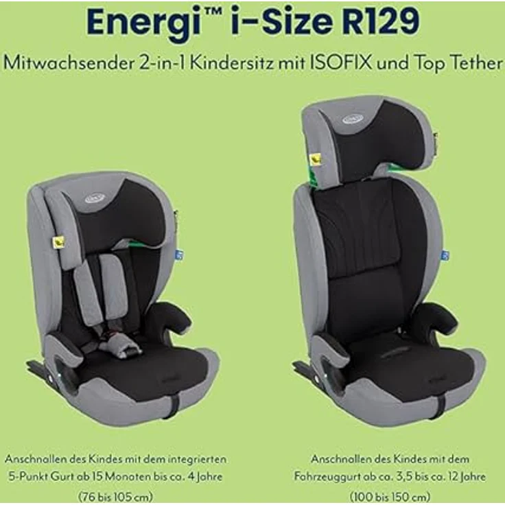 Graco Energi, Kindersitz i-Size R129 mit ISOFIX-Konnektoren und Komfortfunktionen für Kleinkinder und Teenager – Bild 6
