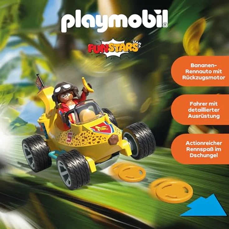 PLAYMOBIL Fun Stars Racing Banana, Spielzeugauto mit Rückzugmotor & Schießfunktion, für Kinder ab 4 Jahren, 71717 – Bild 3