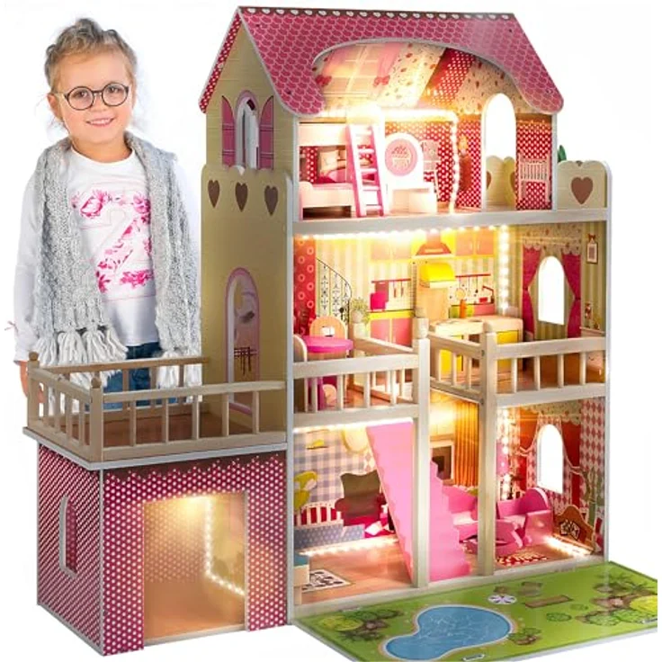 Kinderplay Dolls & Strollers Puppenhaus Puppenhaus Holz Gross, Puppenvilla - Barbie Traumvilla – Bild 2