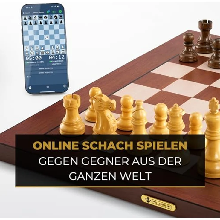 Millennium Supreme T2 M880, Elektronisches Schachbrett in Turniergröße mit Echtholzfiguren, ultraschneller Figurenerkennung, Bluetooth & USB, 81 LE – Bild 4